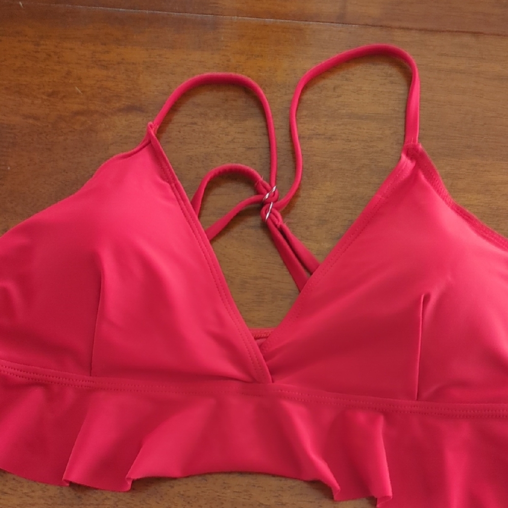 Red Ruffled Bikini Top